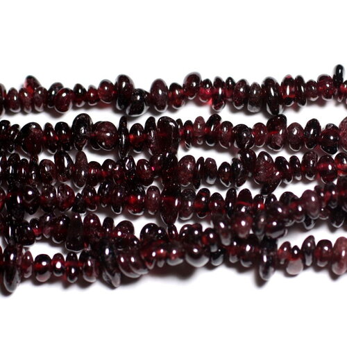 Fil 80cm 270pc environ - perles pierre grenat rocailles chips 4-10mm rouge rose bordeaux noir