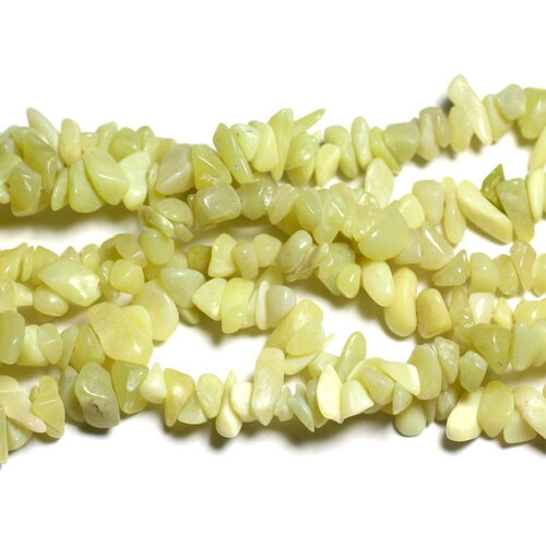 Fil 80cm 235pc environ - perles pierre jade citron rocailles chips 5-12mm jaune clair blanc pastel