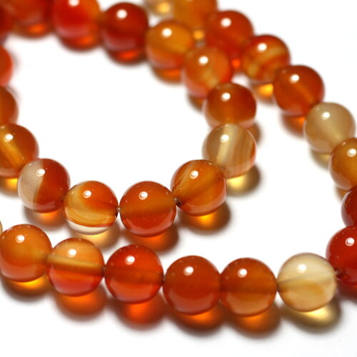 Fil 39cm 61pc environ - perles pierre cornaline naturelle boules 6mm jaune orange rouge