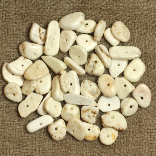 15pc - perles pierre turquoise synthèse chips rocailles 6-15mm blanc crème beige