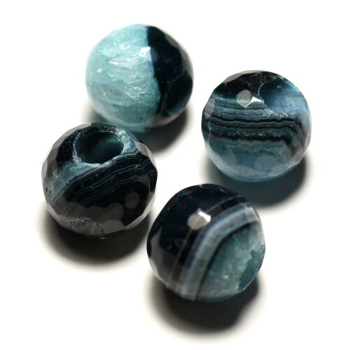 1pc - perle de pierre - agate bleue et quartz boules facettées 14mm gros trou 5mm - 8741140020696