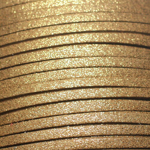 Bobine 90 metres environ - corde cordon laniere suedine daim 3mm or doré pailleté scintillant
