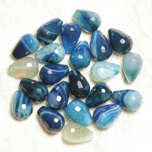 1pc - perle pierre agate goutte facettée 14x10mm blanc bleu - 4558550032676