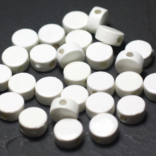 10pc - perles porcelaine céramique palets ronds plats 8mm blanc