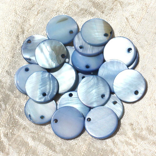 10pc - perles breloques pendentifs nacre ronds 15mm bleu foncé indigo
