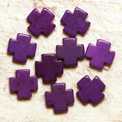 10pc - perles pierre turquoise synthèse croix 15mm violet - 4558550033987