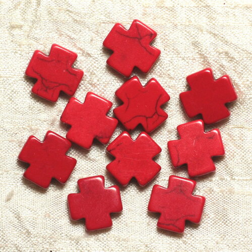 10pc - perles pierre turquoise synthèse croix 15mm rouge - 4558550034359