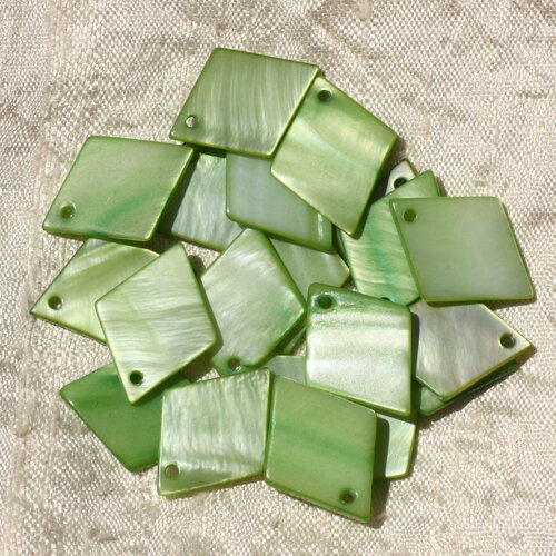 10pc - perles breloques pendentifs nacre losanges 21mm vert pomme