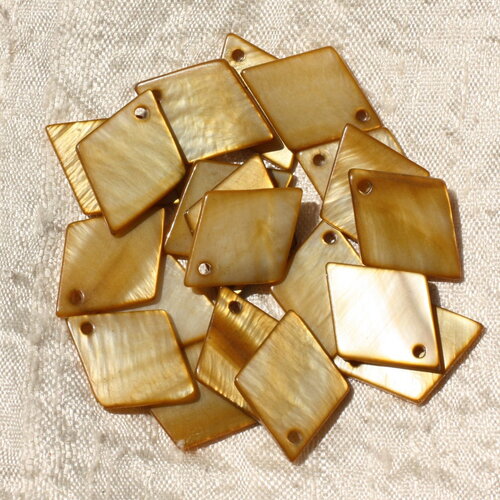 10pc - breloques pendentifs nacre losanges 21mm marron bronze