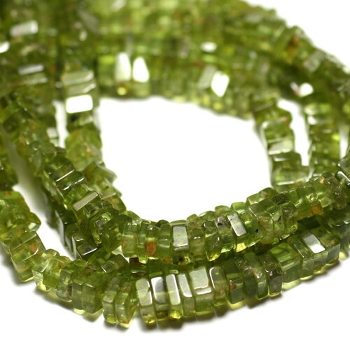 5pc - perles pierre péridot carrés heishi 3-4mm vert