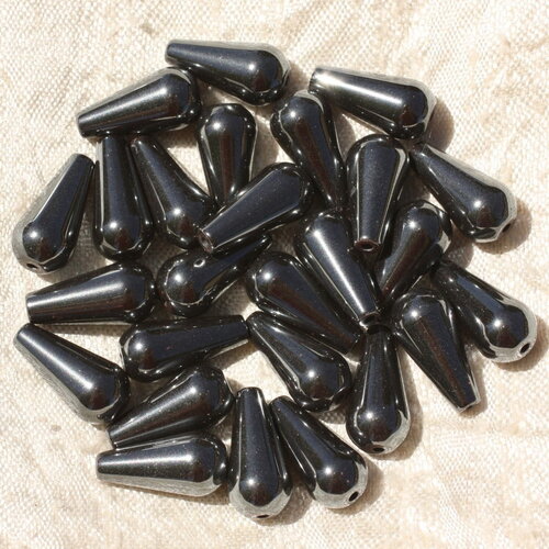 10pc - perles pierre hématite gouttes 12x6mm métal gris noir