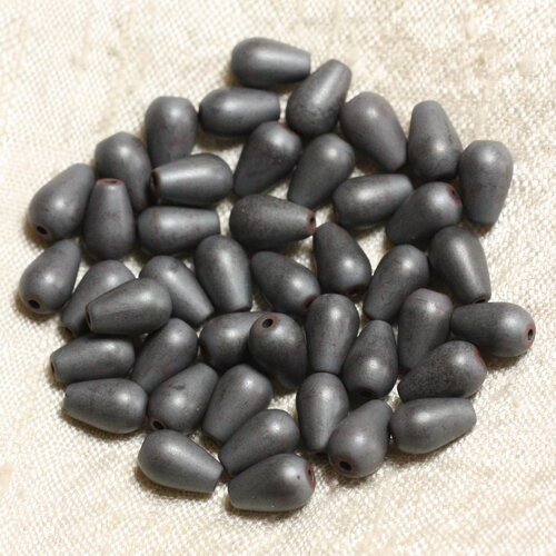 Fil 39cm 42pc environ - perles pierre hématite gouttes 9x6mm métal gris mat sablé givré