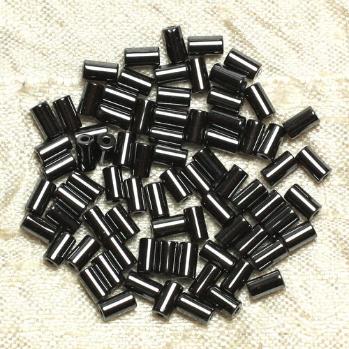 Fil 40cm 97pc environ - perles pierre hématite cylindres tubes 4x2mm métal gris noir
