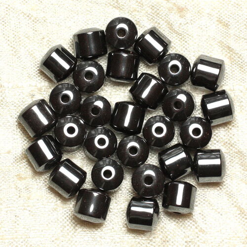 Fil 39cm 50pc environ - perles pierre hématite cylindres tonneaux 8mm métal gris noir