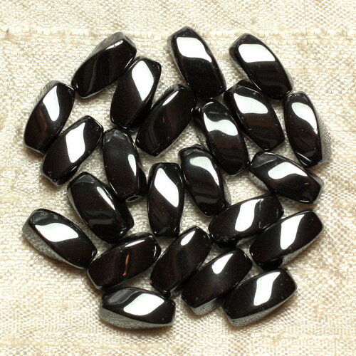 10pc - perles pierre hématite olives rectangles torsades 12x6mm métal gris noir