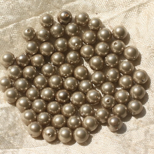 25pc - perles coquillage nacre boules 6mm gris beige doré