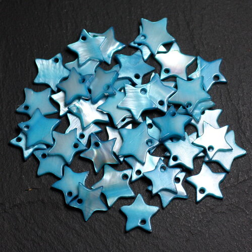 10pc - perles breloques pendentifs nacre etoiles 12-13mm bleu ciel turquoise - 4558550023384