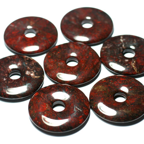 1pc - perle pendentif pierre jaspe poppy breschia bréchique rond donut pi cercle anneau 40mm rouge gris noir