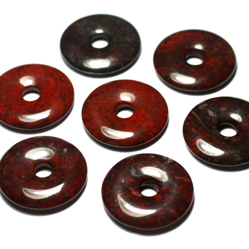 1pc - perle pendentif pierre jaspe poppy breschia bréchique rond donut pi cercle anneau 30mm rouge gris noir