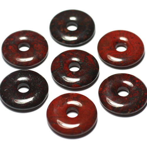 1pc - perle pendentif pierre jaspe poppy breschia bréchique rond donut pi cercle anneau 20mm rouge gris noir