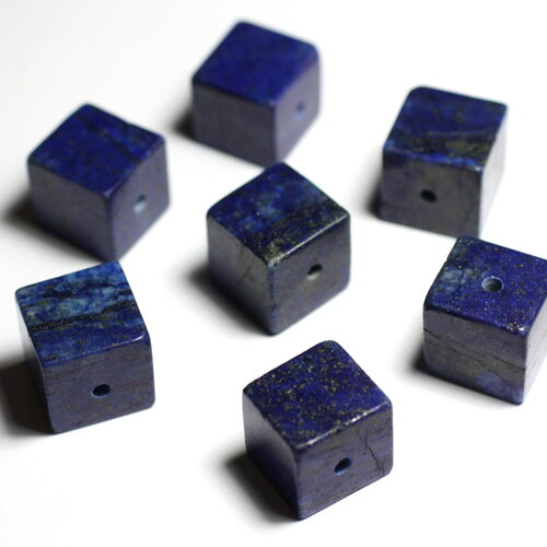 1pc - perle pendentif pierre - lapis lazuli cube 15mm bleu nuit doré