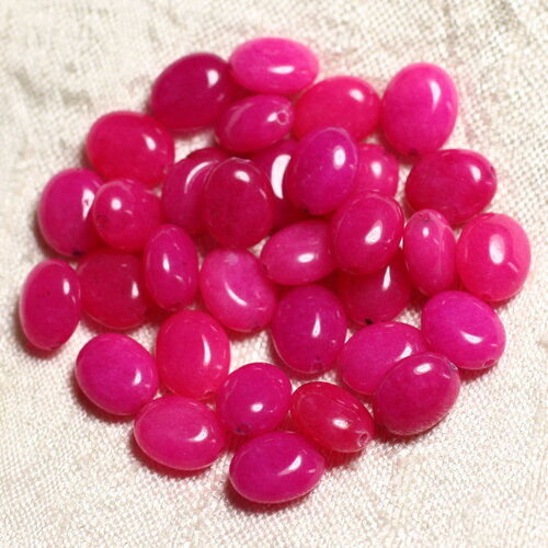 6pc - perles pierre jade ovales 10x8mm rose fluo fuchsia - 4558550082121