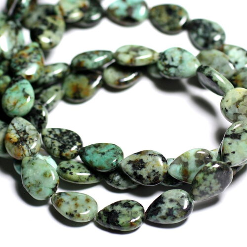 Fil 39cm 34pc environ - perles pierre turquoise afrique gouttes 12x8mm bleu vert noir