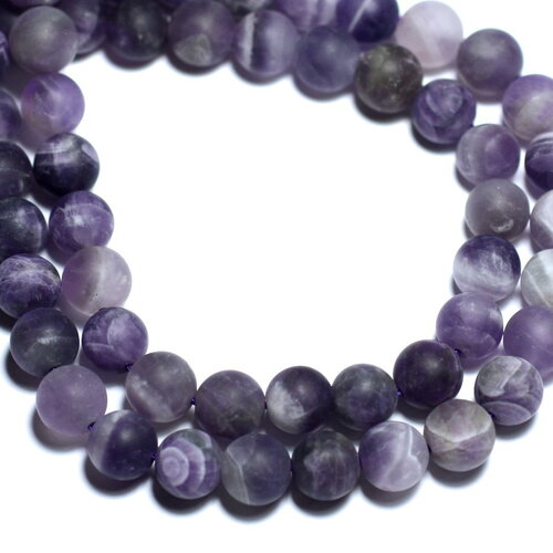 Fil 39cm 62pc environ - perles pierre améthyste chevron mat boules 6mm violet mauve blanc