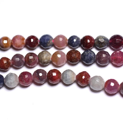 Fil 39cm 70pc environ - perles pierre mélange rubis saphir naturels boules facettées 5-6mm