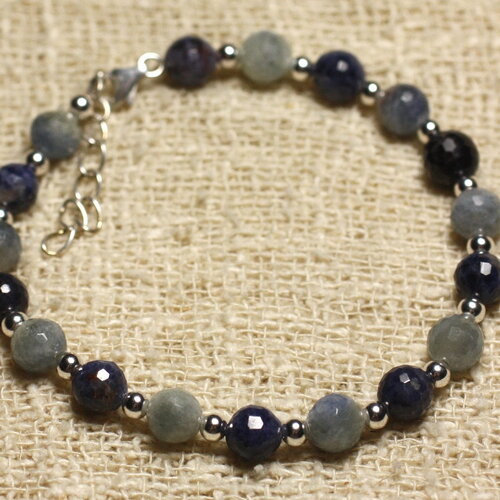 Bracelet argent 925 et perles de saphir facetté 6mm