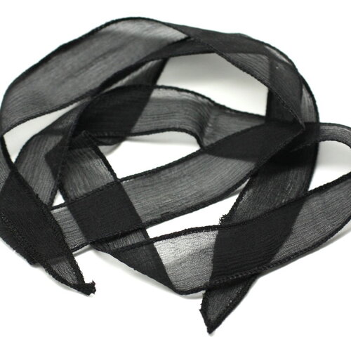 1pc - collier ruban soie teint à la main 85 x 2.5cm noir - soie102 - 4558550003447