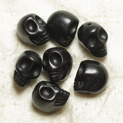 10pc - perles pierre turquoise synthese crane tete de mort 14mm noir - 4558550034892