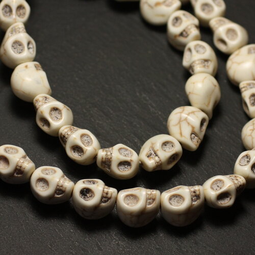10pc - perles pierre turquoise synthese crane tete de mort 14mm blanc - 4558550030337