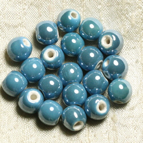 100pc - perles porcelaine céramique bleu ciel turquoise boules rondes 8mm