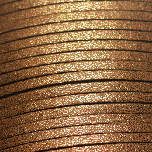 5 metres - corde cordon laniere suedine daim 3mm brun marron bronze doré pailleté scintillant