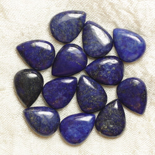 2pc - perles pierre lapis lazuli gouttes 14x10mm bleu roi nuit doré