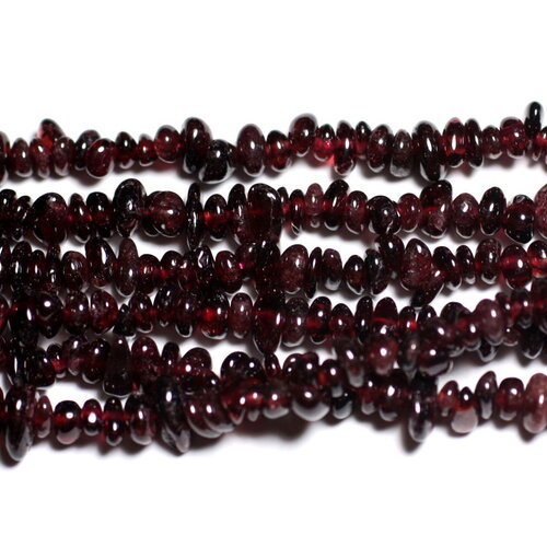 Fil 80cm 310pc environ - perles pierre grenat rocailles chips 2-8mm rouge rose bordeaux noir