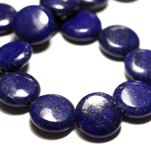 2pc - perles pierre lapis lazuli palets rond plat 12mm bleu nuit doré