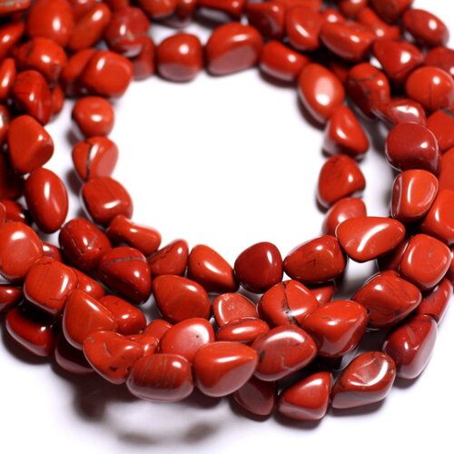 Fil 39cm 54pc environ - perles pierre jaspe nuggets olives ovales 5-10mm rouge marron