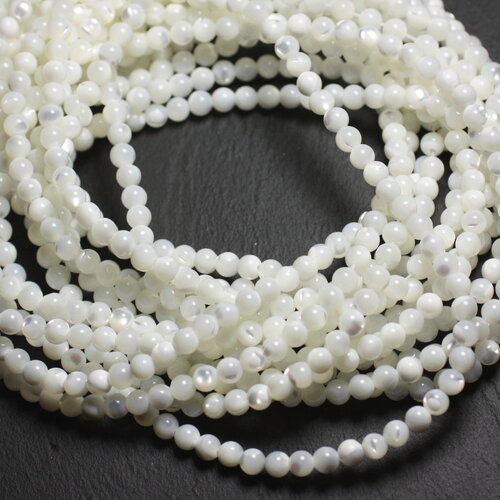 20pc - perles coquillage nacre boules 4mm blanc irisé
