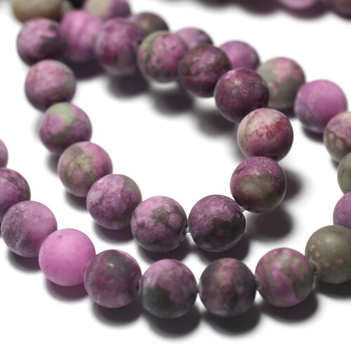 Fil 37cm 58pc environ - perles pierre sugilite boules 6mm violet rose mat sablé givré