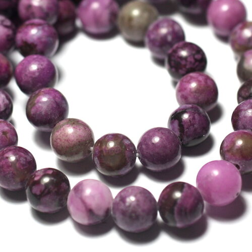 Fil 37cm 56pc environ - perles pierre sugilite boules 6mm violet rose