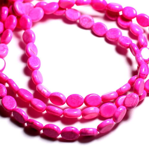 25pc - perles pierre turquoise synthèse ovales 9x7mm rose fluo