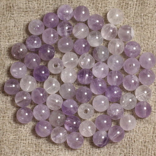 10pc - perles pierre améthyste lavande claire boules 4mm violet mauve blanc