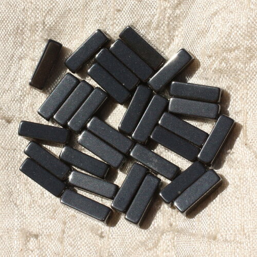 Fil 39cm 30pc environ - perles pierre hématite rectangles cubes tubes 13x4mm métal gris noir