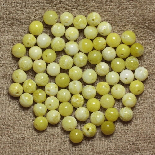 20pc - perles pierre jade citron boules 6mm blanc jaune - 4558550035189