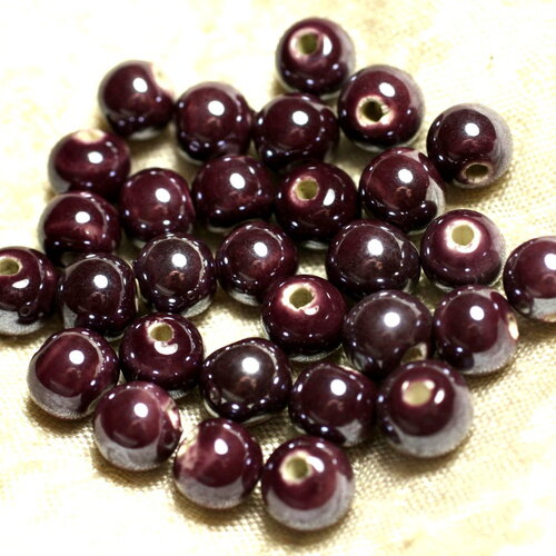 10pc - perles ceramique porcelaine boules 8mm violet prune