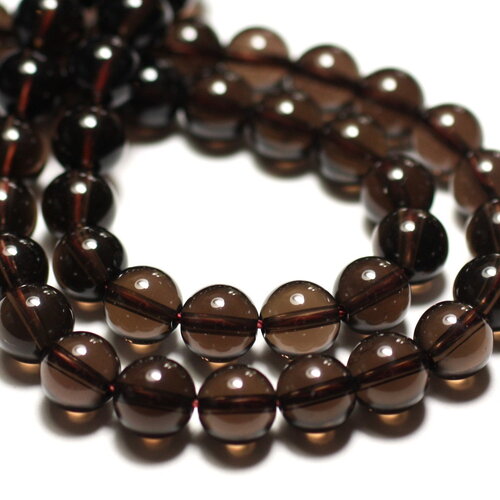 Fil 39cm 90pc environ - perles pierre quartz fumé boules 4mm marron gris taupe