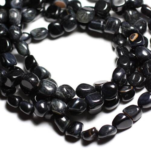 10pc - perles pierre oeil tigre faucon nuggets olives ovales 3-10mm bleu noir reflets