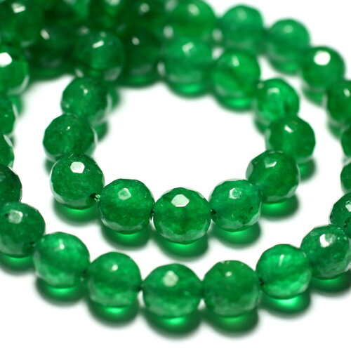 Fil 36cm 45pc environ - perles pierre jade boules facettées 8mm vert empire emeraude